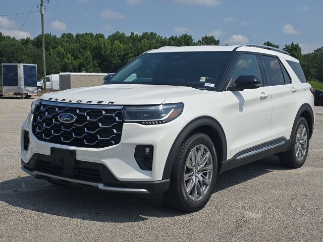 2025 Ford Explorer Platinum in White — front three-quarter view
