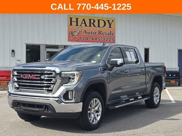 2021 GMC Sierra 1500 SLT in Satin Steel Metallic — front three-quarter view